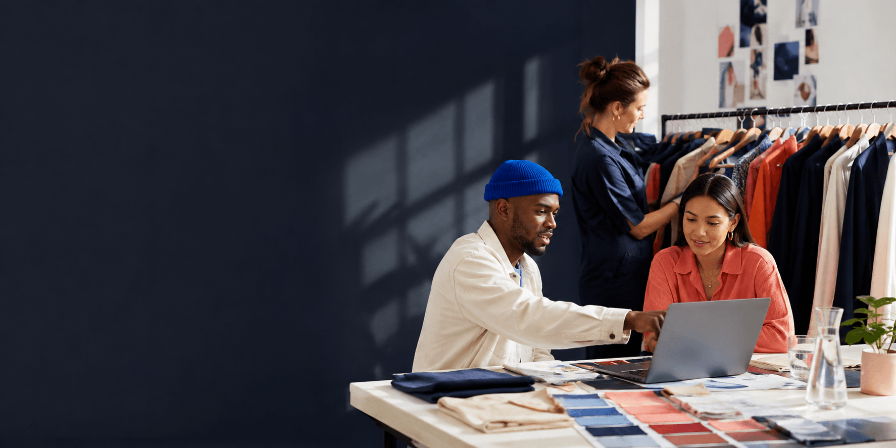 Fashion team organizing apparel and digital product operations