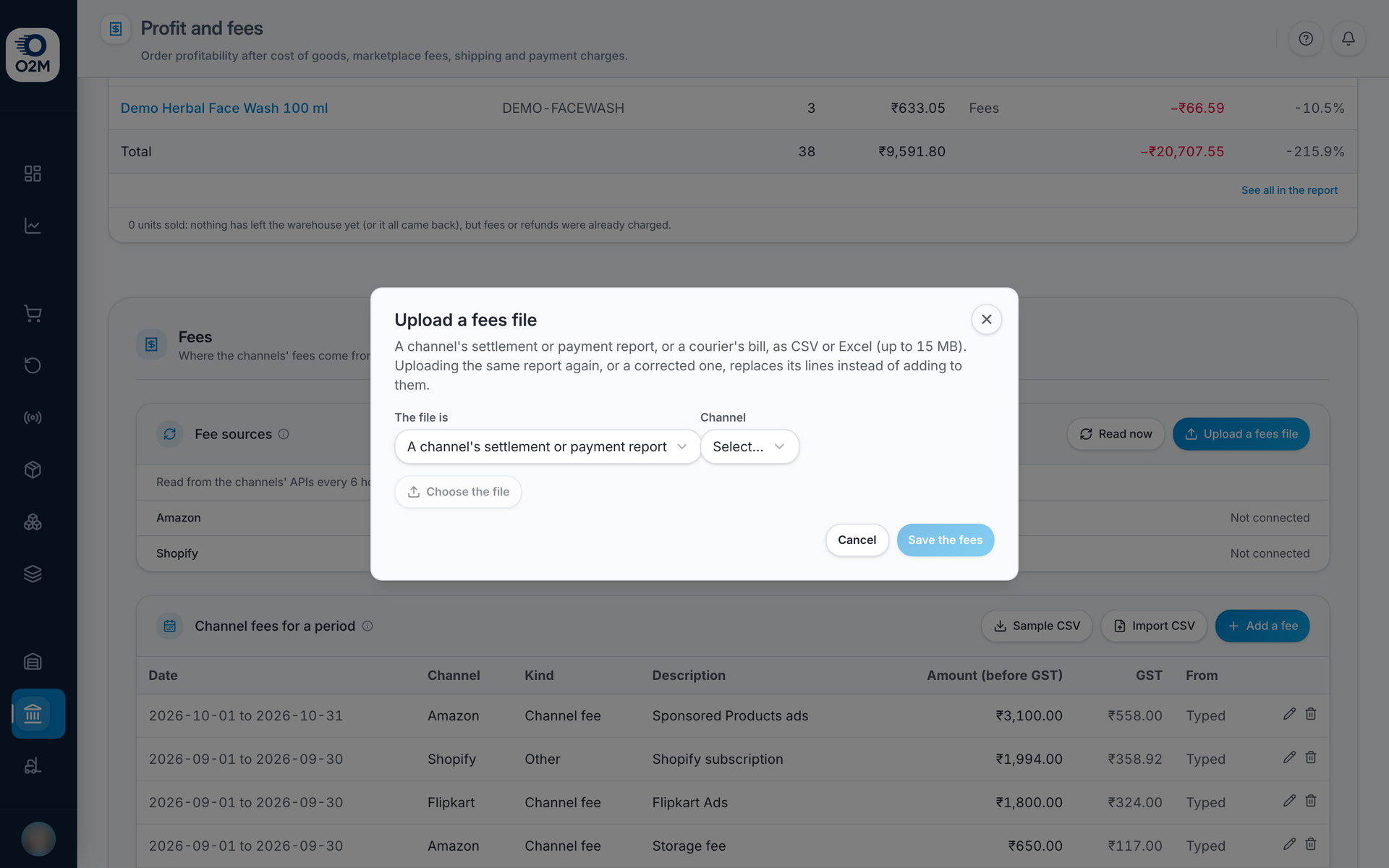 Uploading a channel's settlement or fees file.