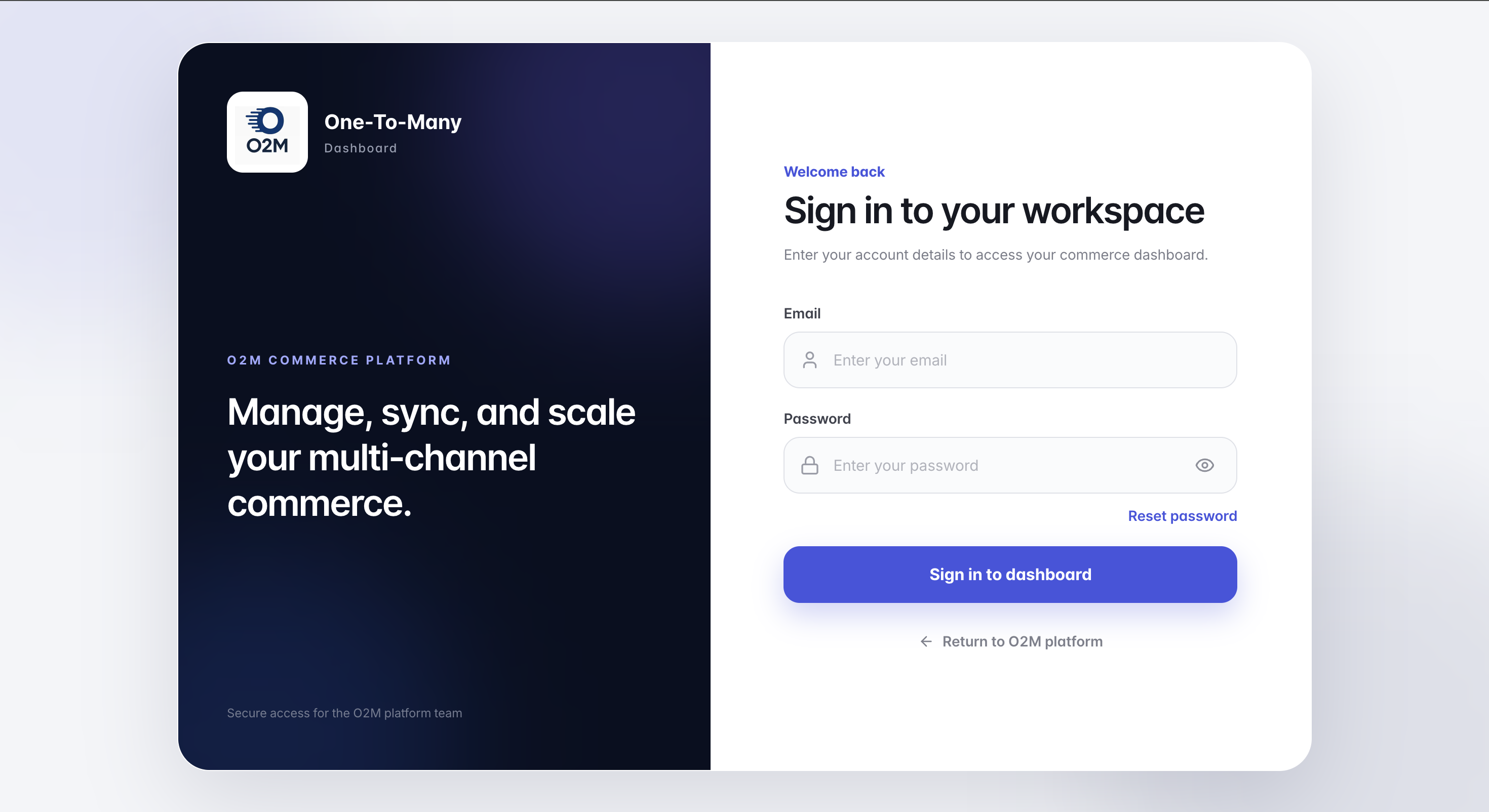 The O2M sign-in page.