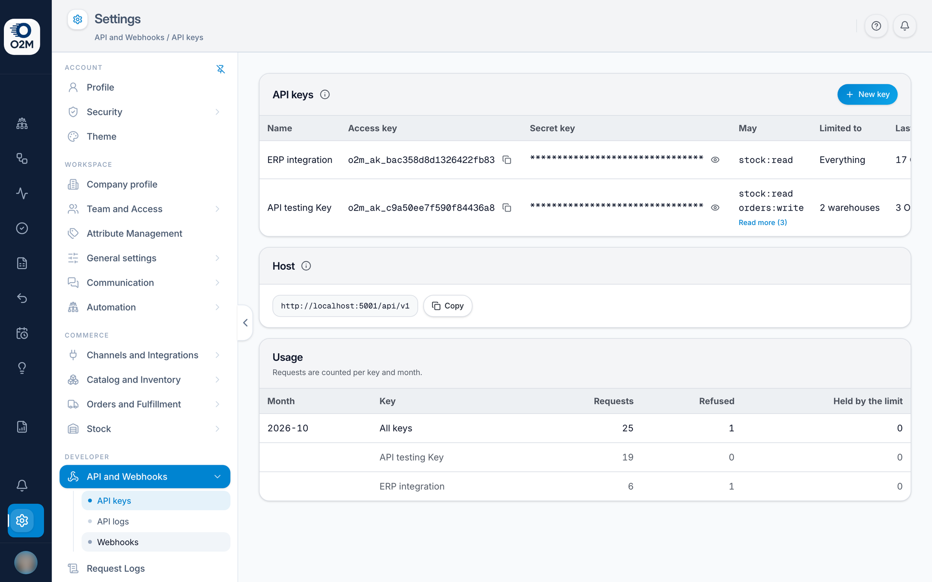 Settings → API and Webhooks → API keys.