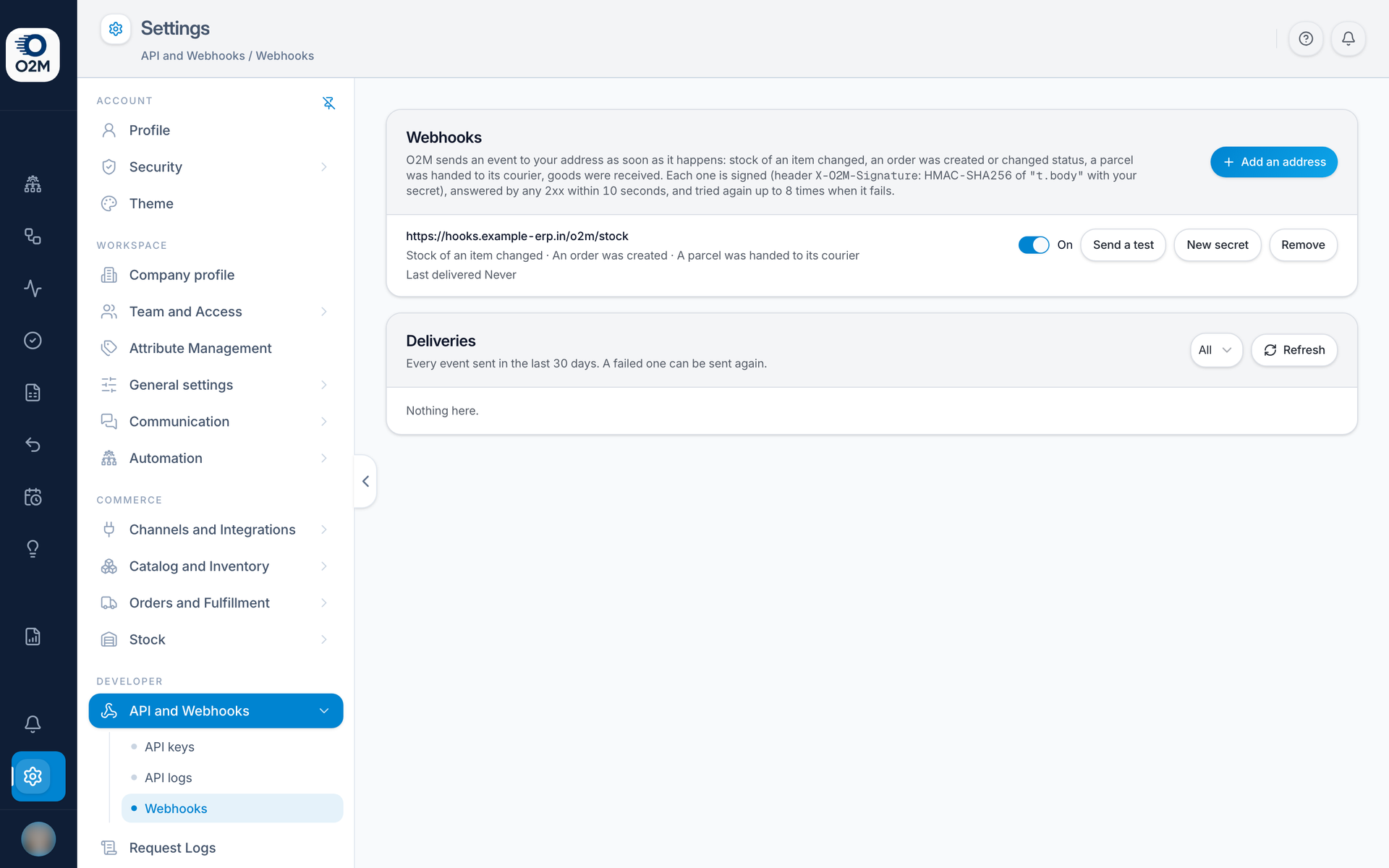 Settings → API and Webhooks → Webhooks.