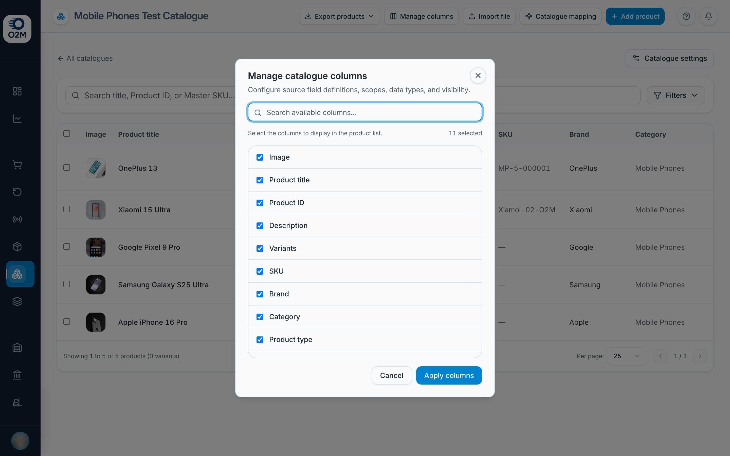 Manage columns.