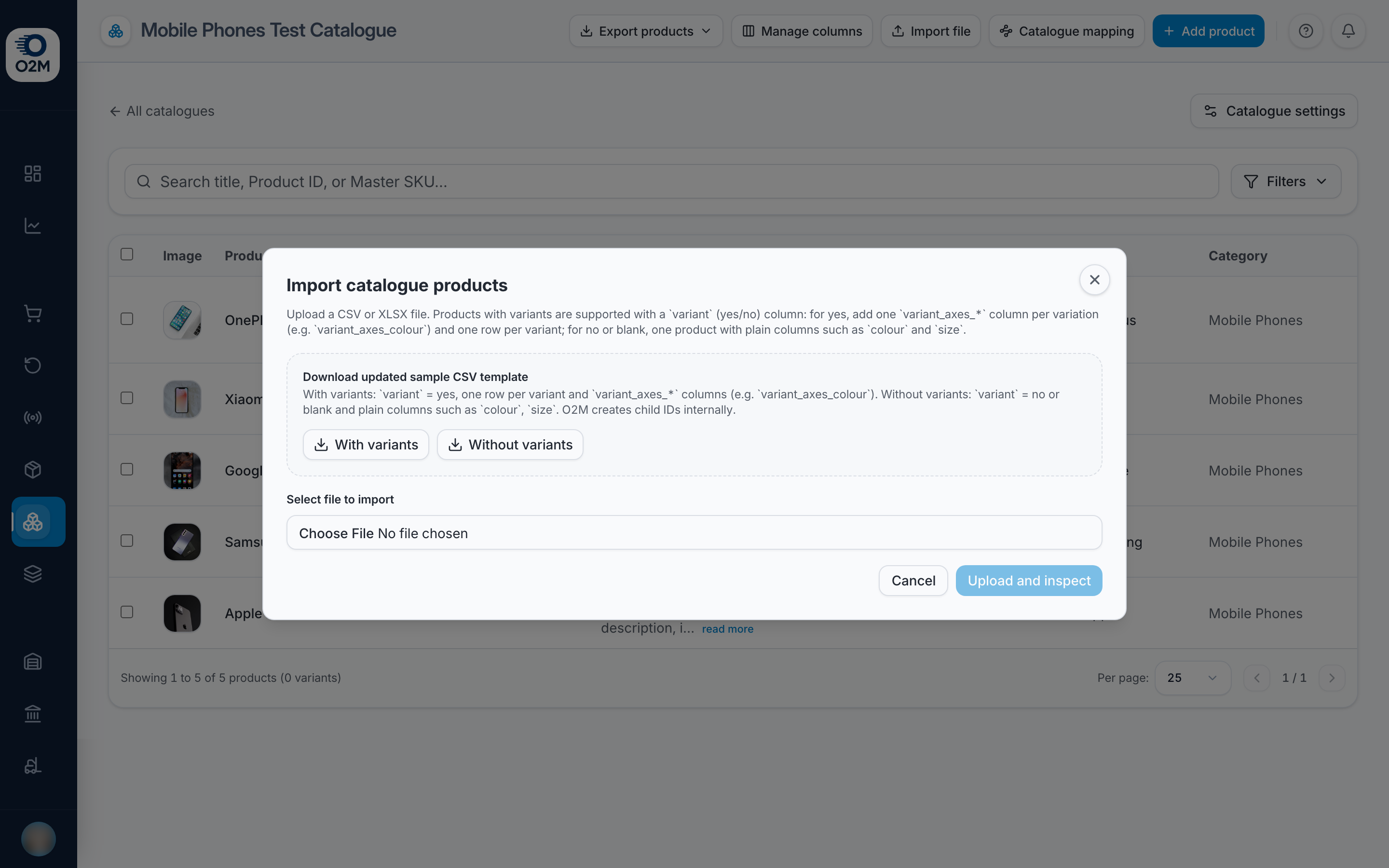 Import file, with the two sample files.