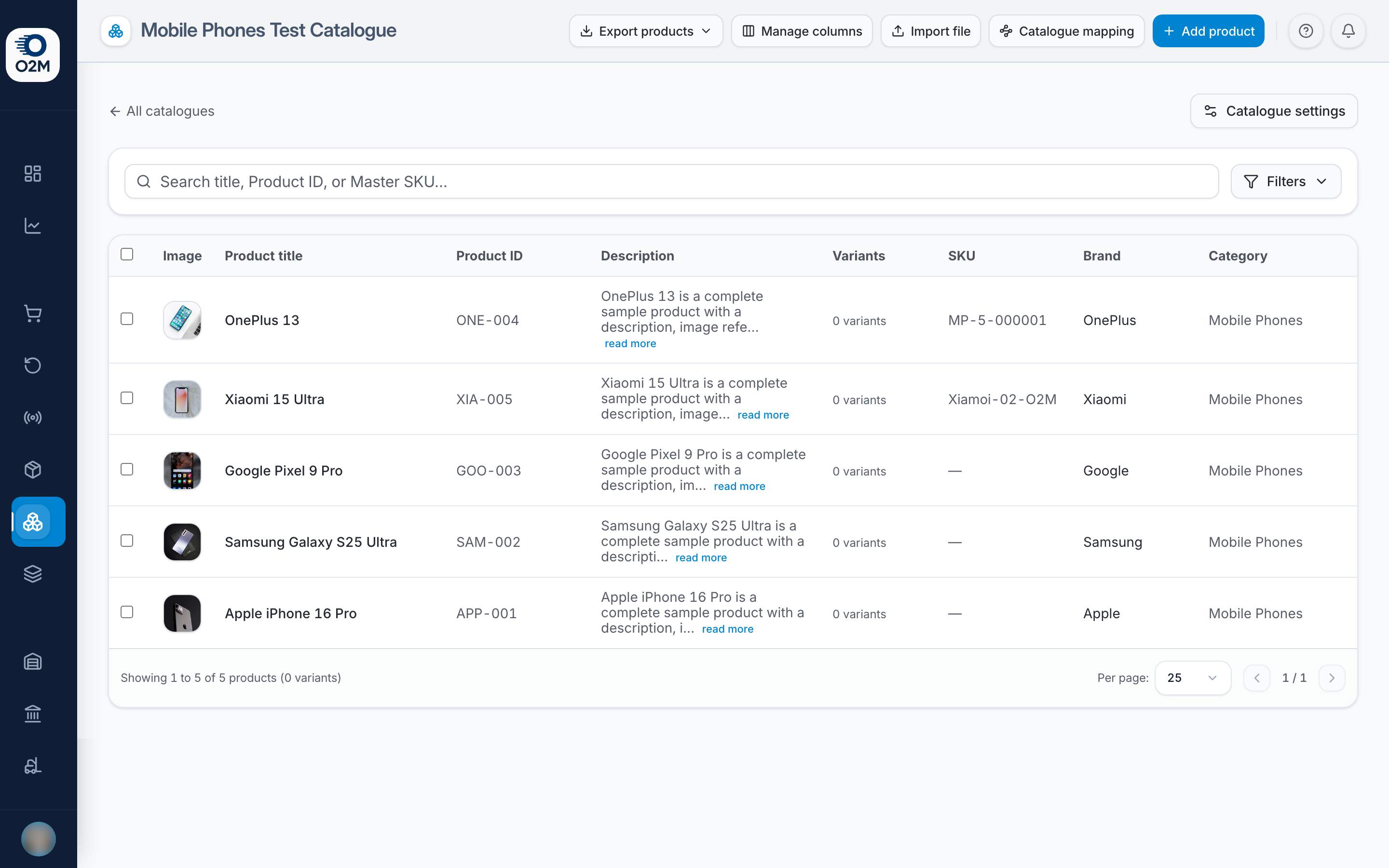 A catalogue's product list.