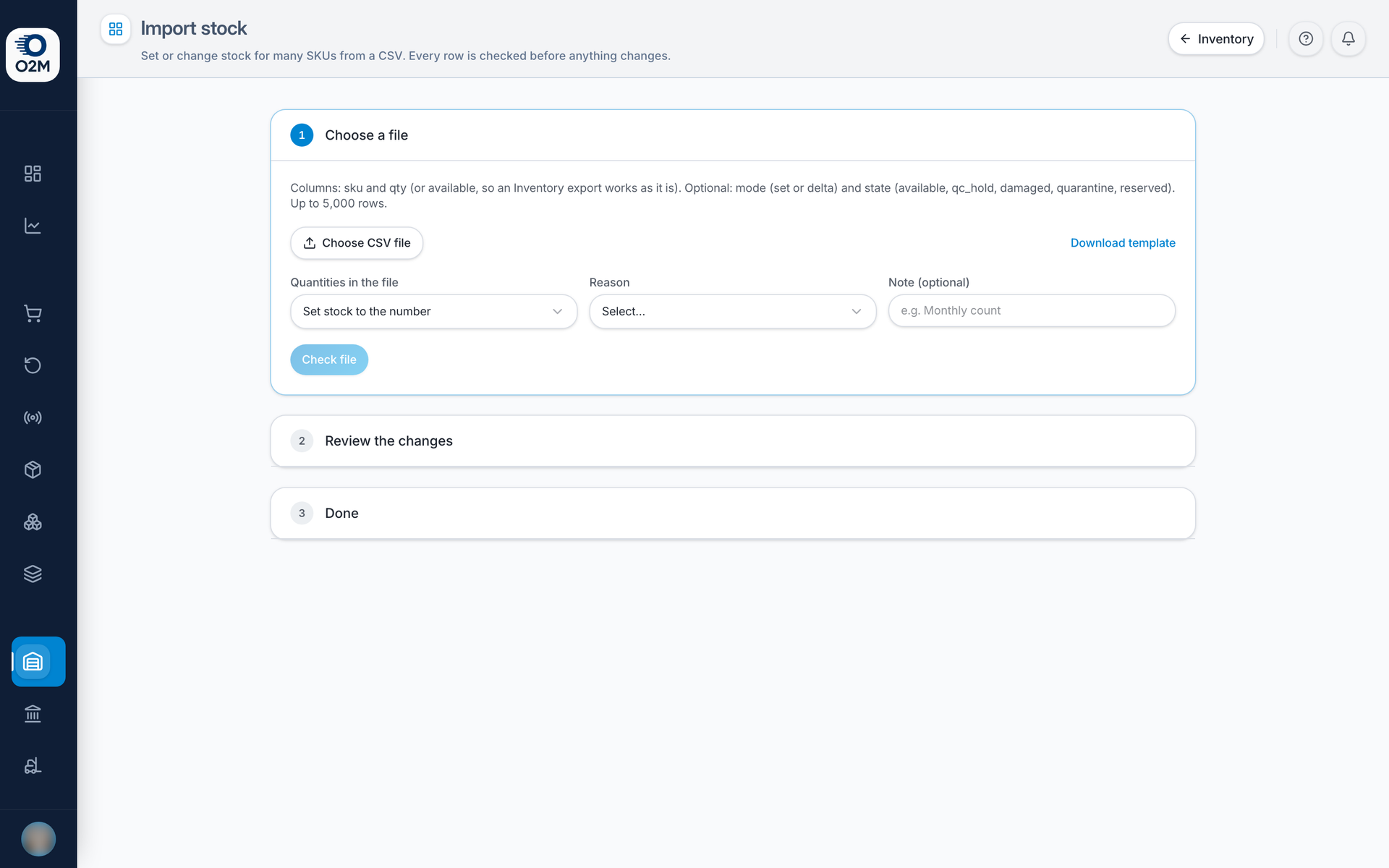 Importing stock from a CSV file