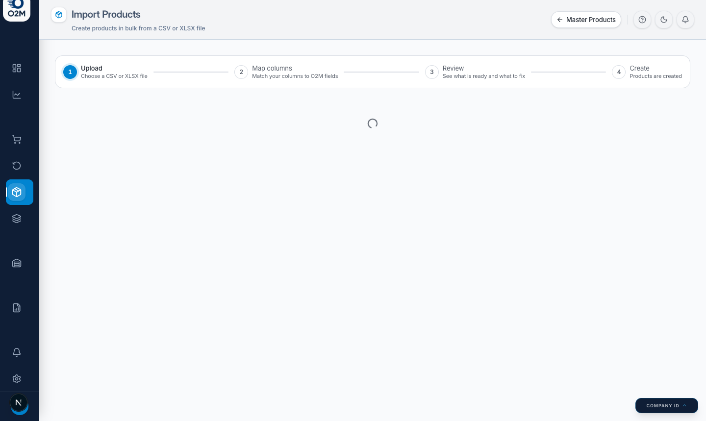 The four import steps: upload, map, review, create
