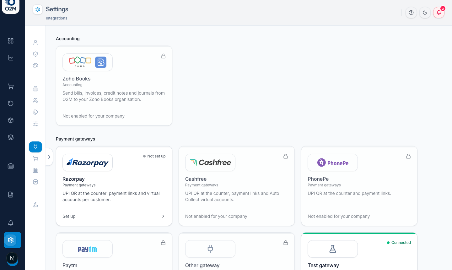 Payment gateways in Settings → Integrations