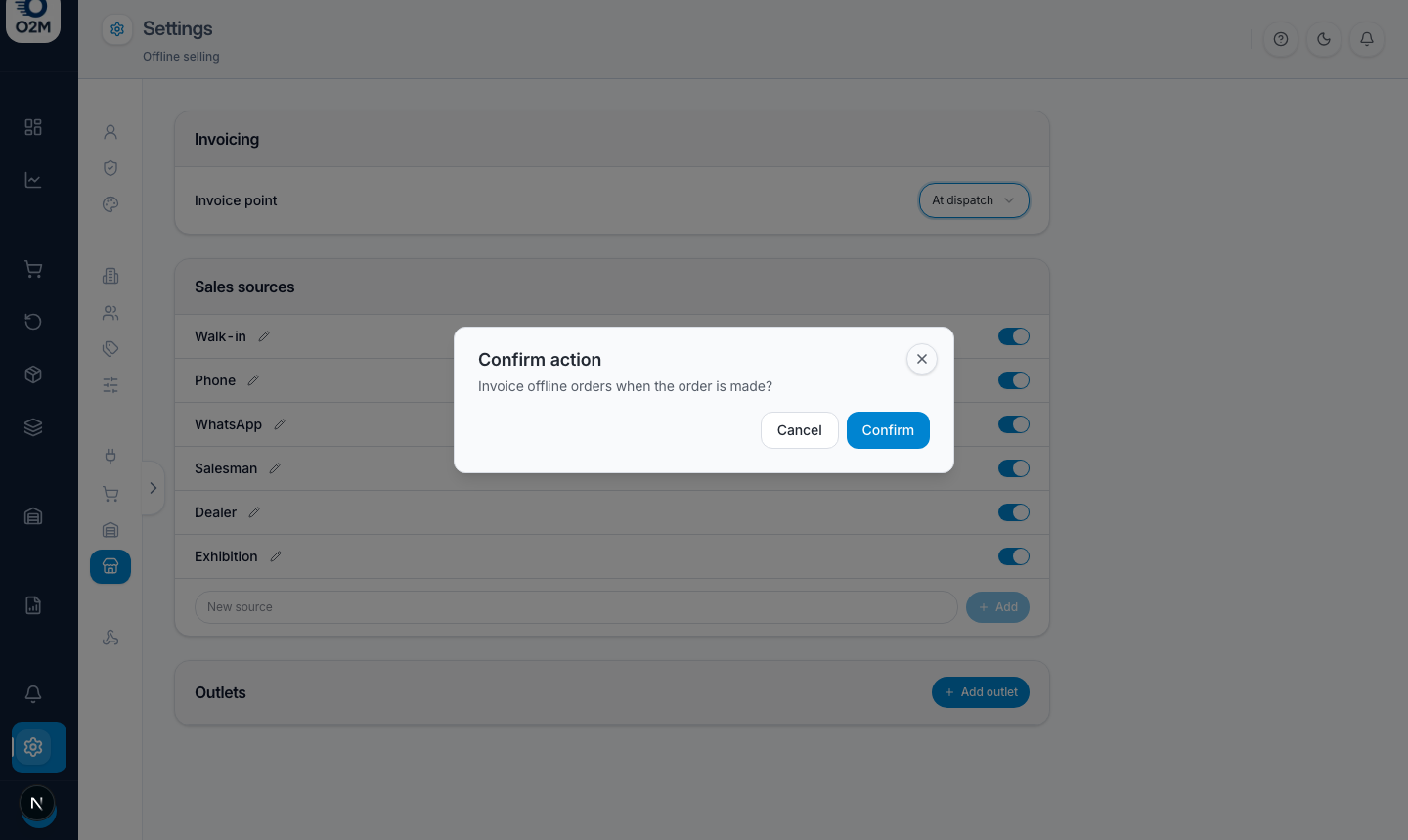 Changing the invoice point asks you to confirm
