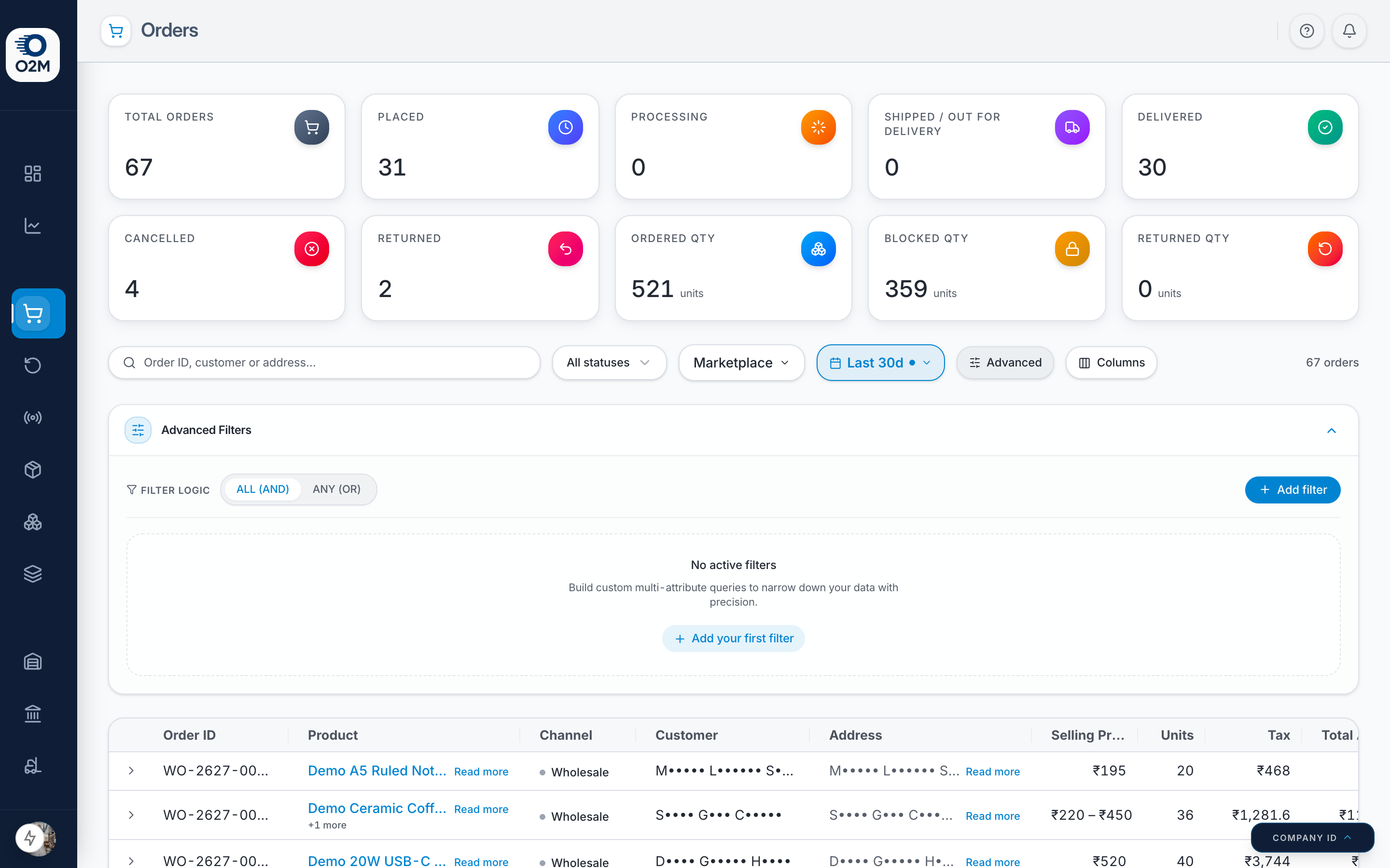 The Advanced filters panel