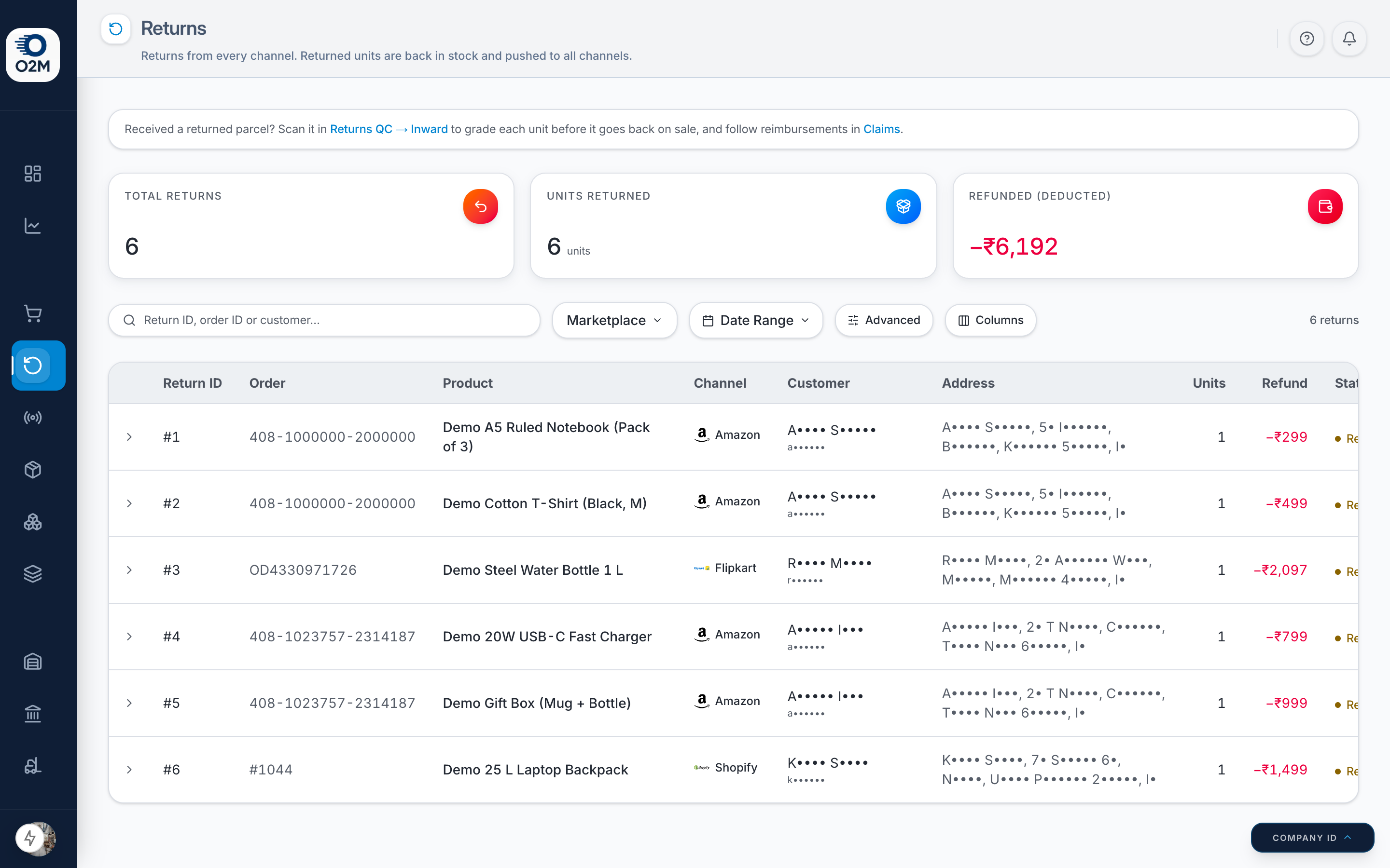 The Returns page