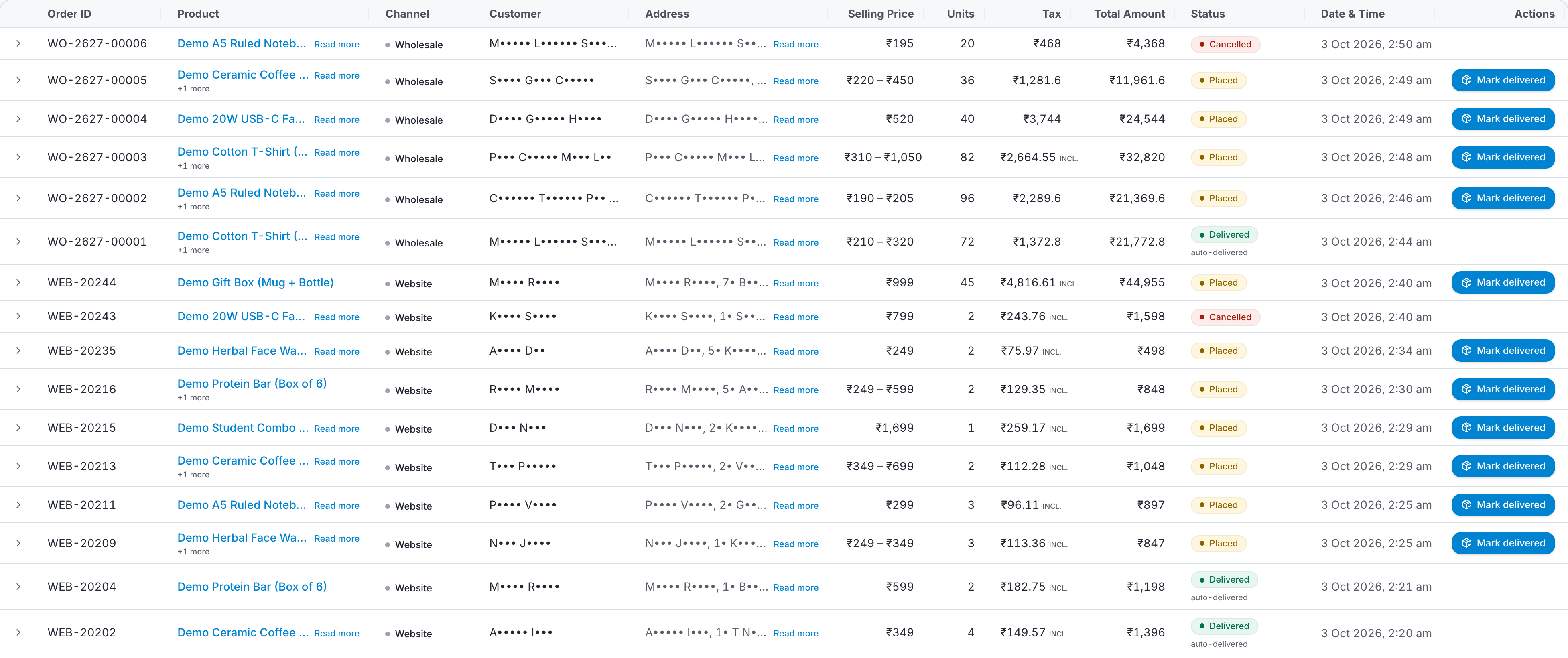Statuses in the orders list