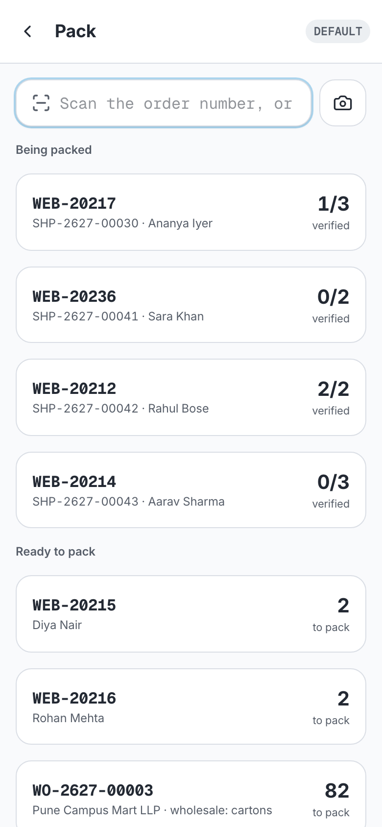 Scanner app: Pack.