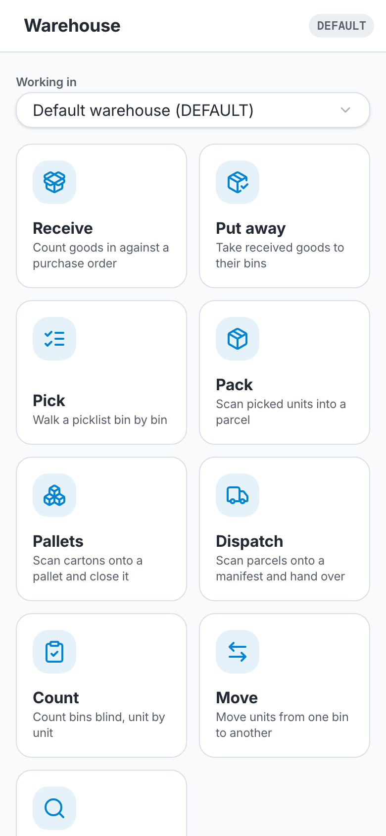 The scanner app home screen.