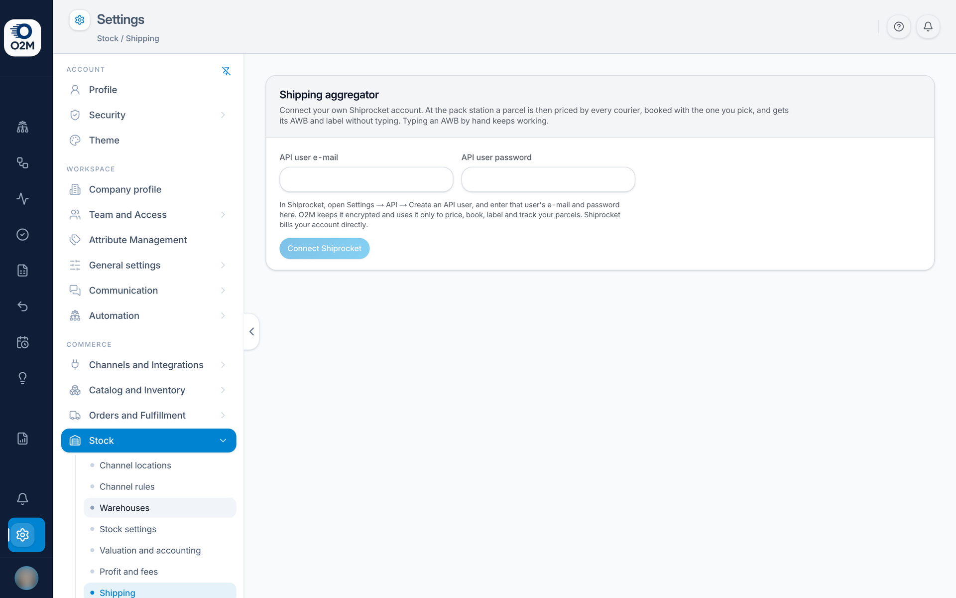 Settings → Stock → Shipping.