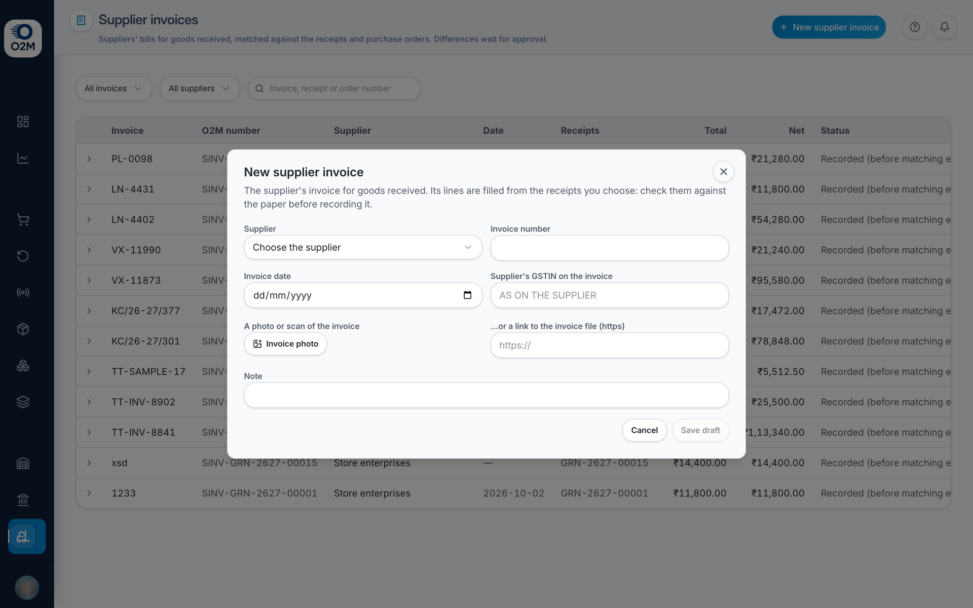 Recording a supplier invoice.