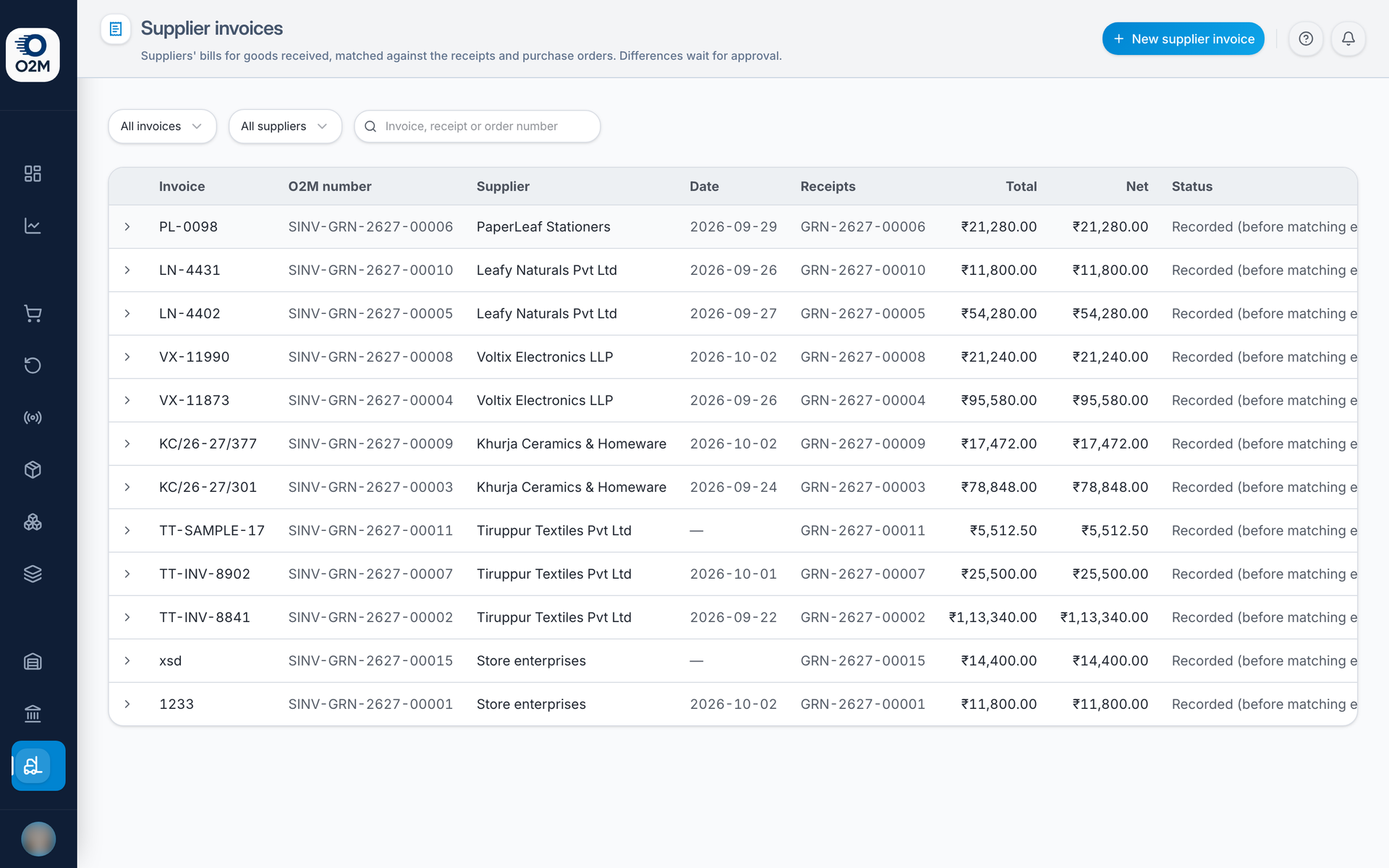 Inbound → Supplier invoices.