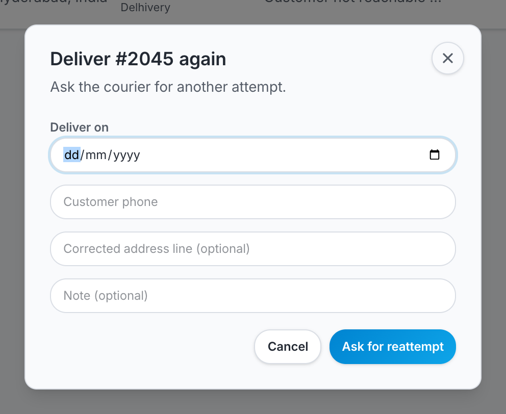 Asking the courier to deliver again
