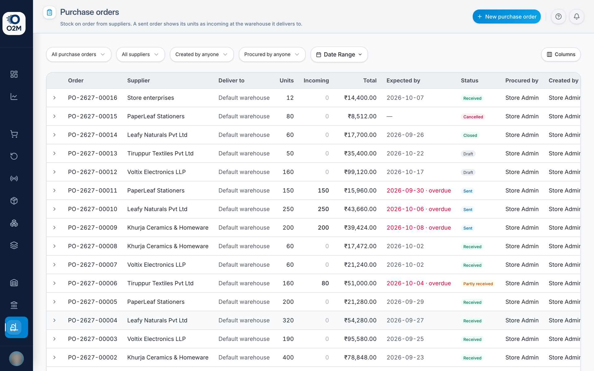Inbound → Purchase orders.