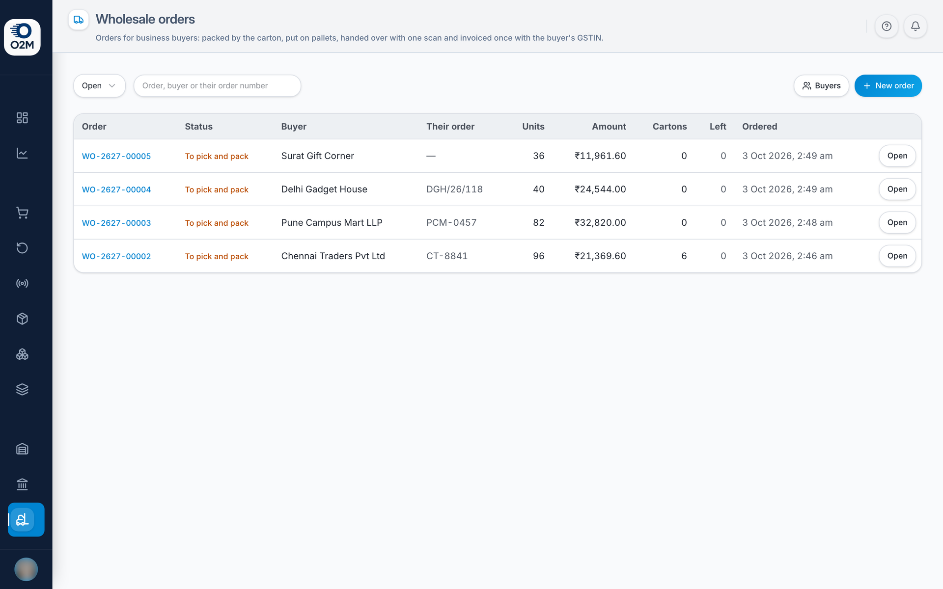 Outbound → Wholesale orders.